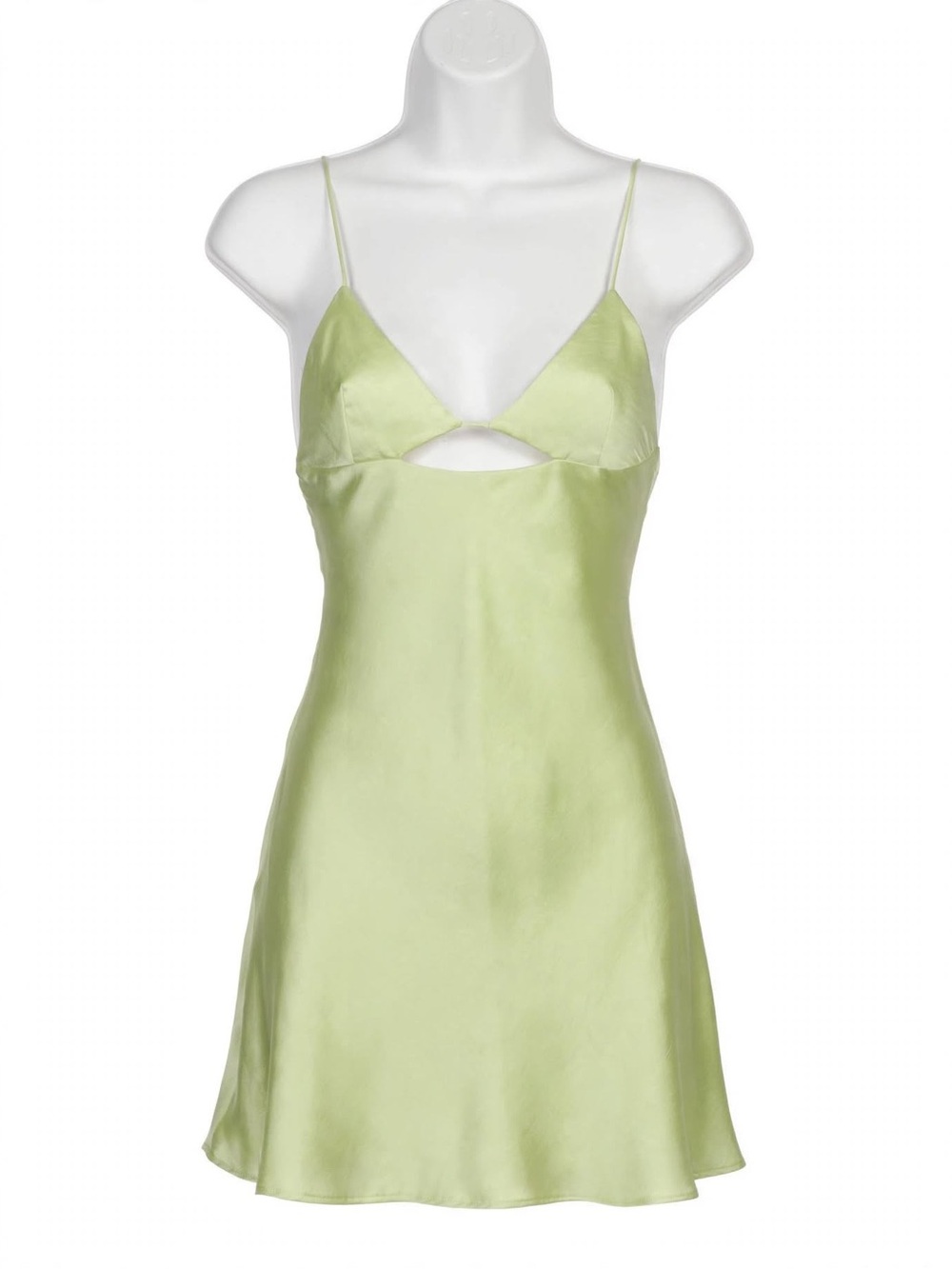 Silky Lime Green Slip Dress with Cutout - Women Intimates